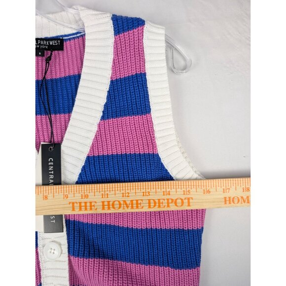 Central Park West Womens Small Yasmin Striped Knit Button-Up Sweater Vest NWT - Picture 5 of 7